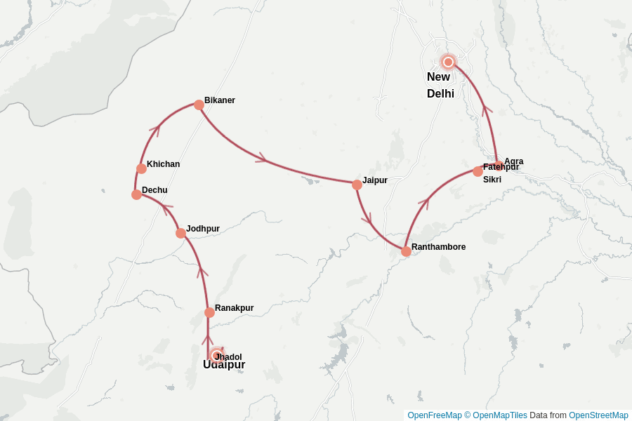 Itinerary Map image for Taj Mahal & Rajasthan