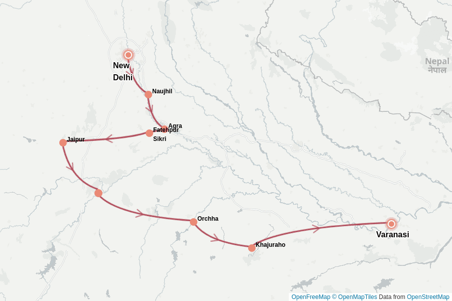 Itinerary Map image for Indien Rundreise 2 Wochen