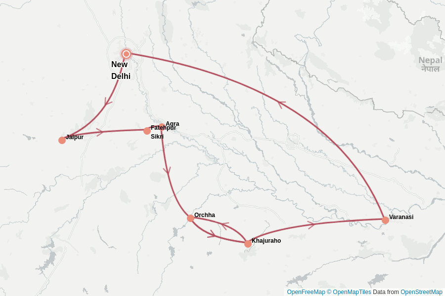 Itinerary Map image for Privatreise: Indien