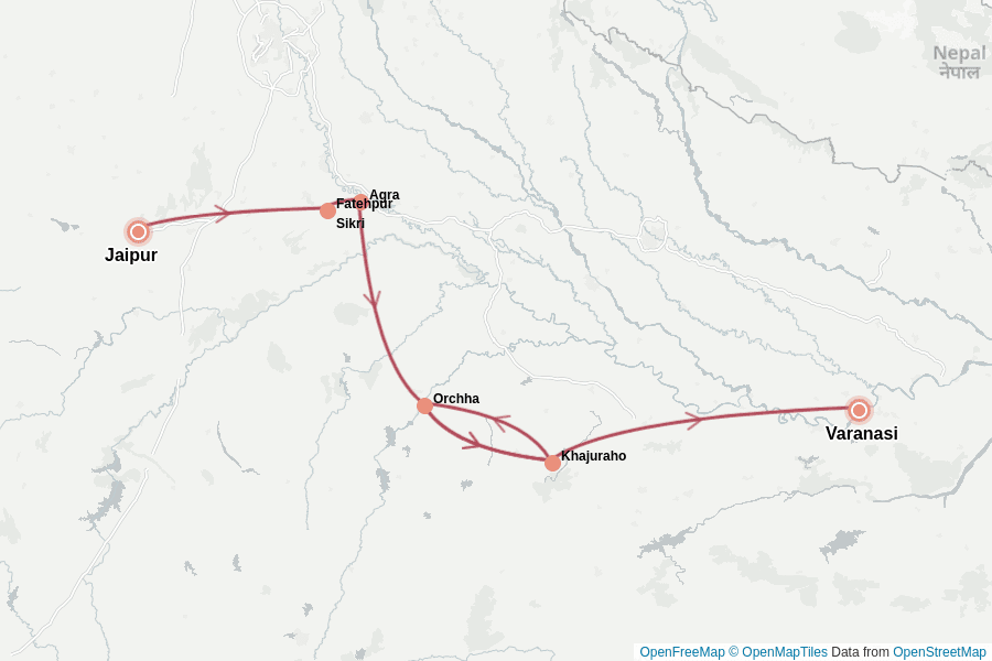 Itinerary Map image for Privatreise: Indien