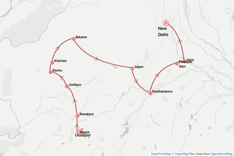 Itinerary Map image for Indien Rundreise 3 Wochen