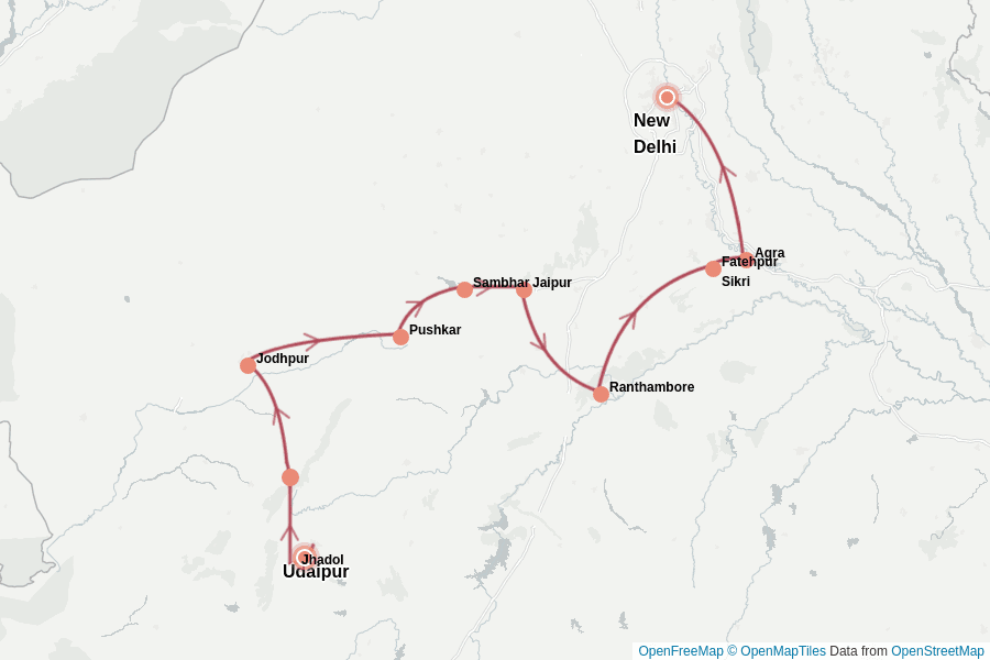 Itinerary Map image for Indien Rundreise 3 Wochen
