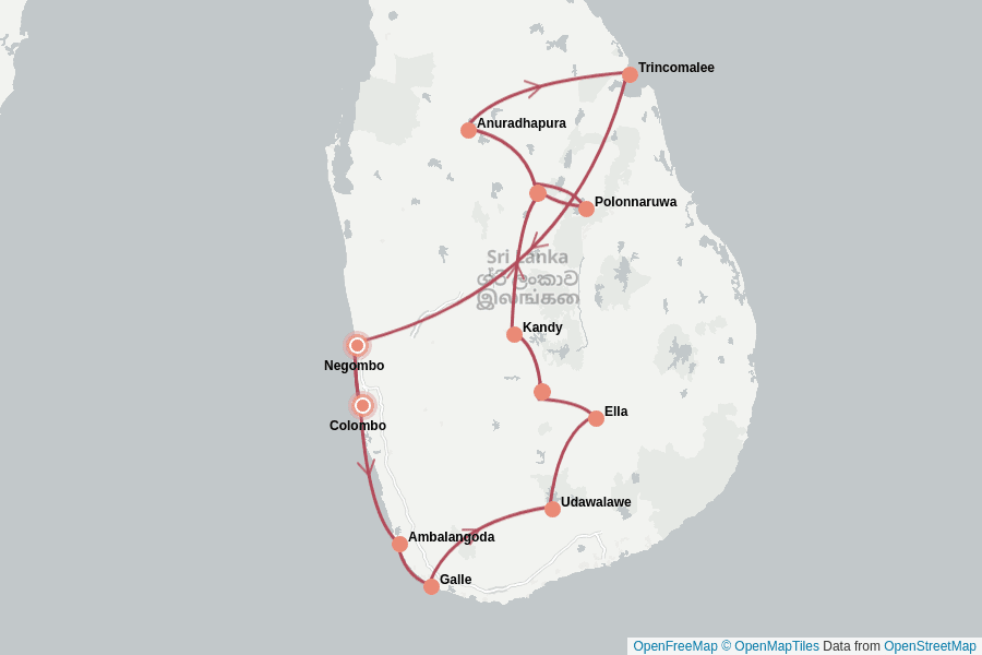 Itinerary Map image for Sri Lanka: Kultur, Natur & Strände
