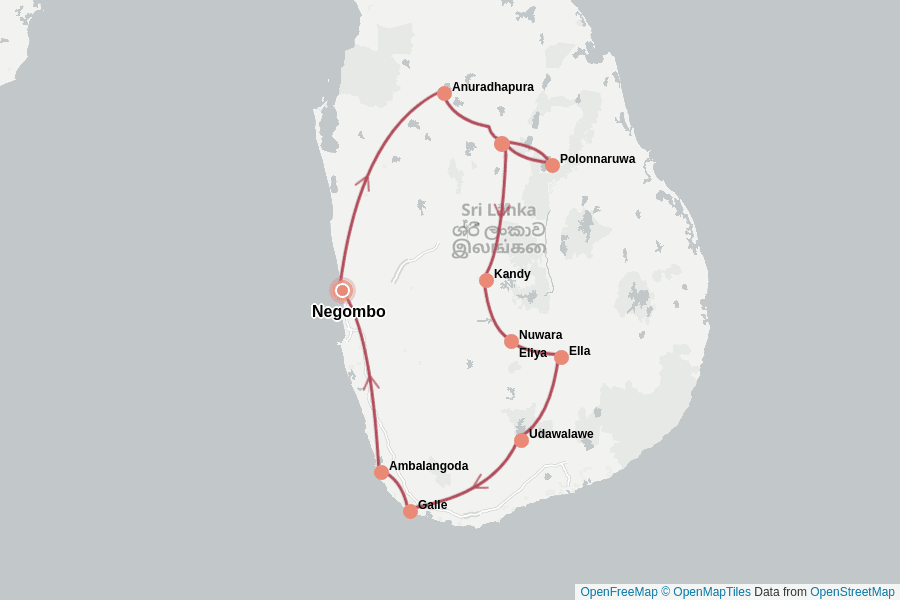 Itinerary Map image for Sri Lanka: Kultur, Natur & Strände